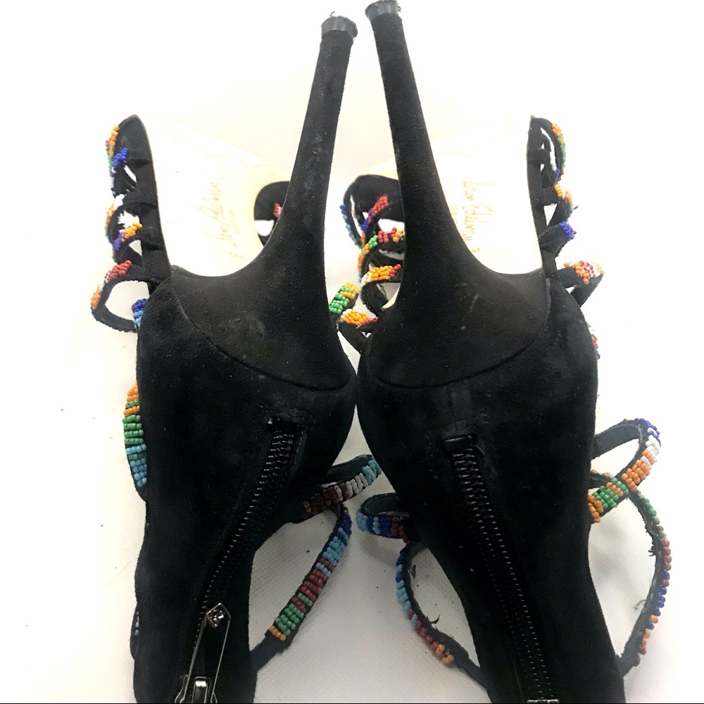 SAM EDELMAN "SAGE" BLACK SUEDE AND MULTI-COLOR BEAD STILETTO HEELS (10M) - Picture 12 of 13